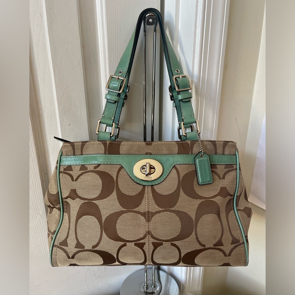 Coach Brown and Green Signature Tote Bag - Picture 12 of 13